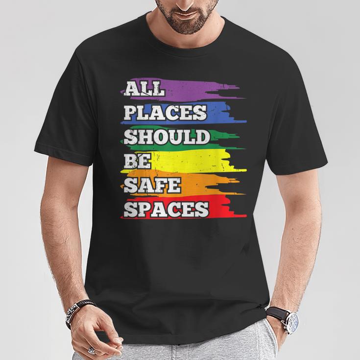 All Placeshould Beafepaces ゲイプライド 同盟国 Lgbtq Month Tシャツ 面白い贈り物