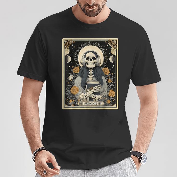 The Audiobook Girl Books Headphones Tarot Card Skeleton T-Shirt Unique Gifts The Audiobook Girl Books Headphones Tarot Card Skeleton T-Shirt Unique Gifts
