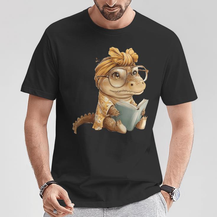 Baby Crocodile Small Book Reading Reptile Graphic Portrait T-Shirt Unique Gifts