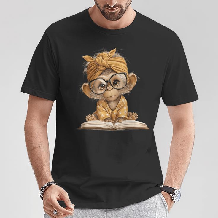 Baby Monkey Open Book Reading Animal Lover Graphic Portrait T-Shirt Unique Gifts