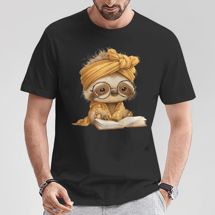 Baby Sloth Open Book Reading Animal Lover Graphic Portrait T-Shirt Unique Gifts