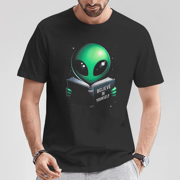 Believe In YourSelf Cute Alien Reading Book T-Shirt Unique Gifts