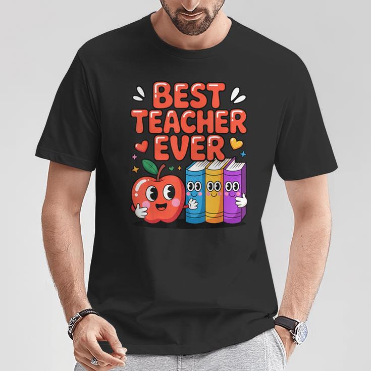 Best Teacher Ever Cute Apple Books School Classroom Vibes T-Shirt Unique Gifts