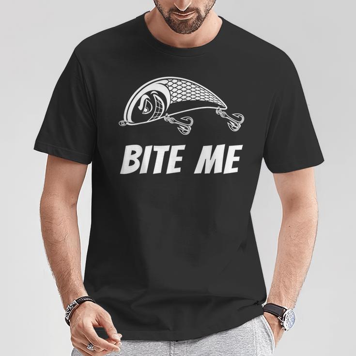 Bite Me フィッシングルアー グラフィックイメージ スカル フィッシュ スケルトン メンズ Tシャツ 面白い贈り物