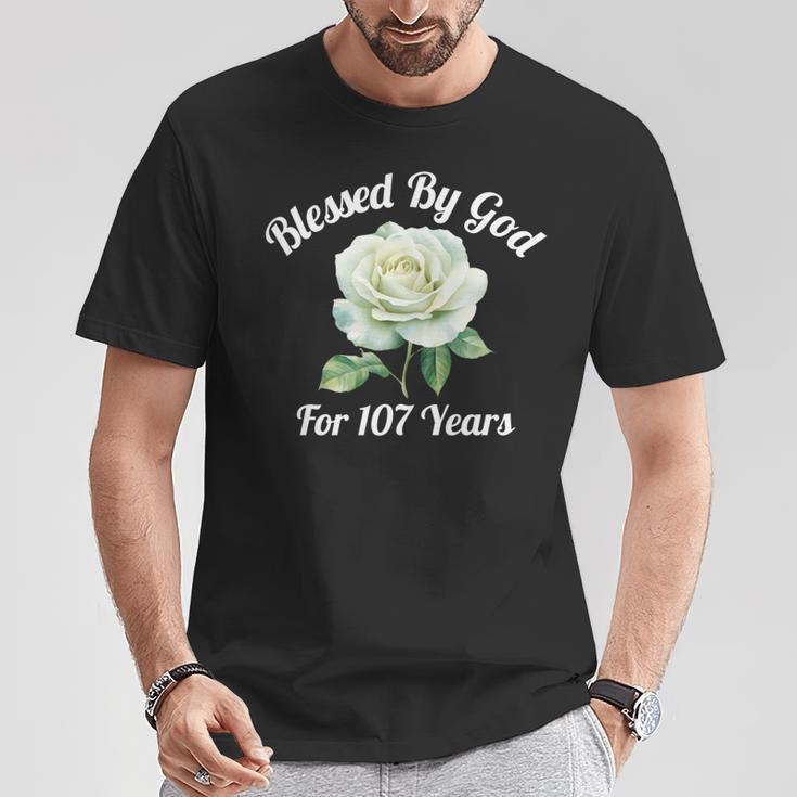 Blessed By God For 107 Yeasオールドローズフラワー 107歳の誕生日 長袖tシャツ Tシャツ 面白い贈り物