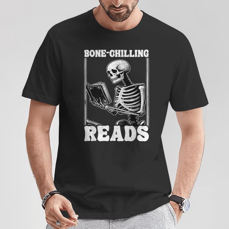 Bone-Chilling-Reads Skeleton Reading Bookworm Book Lovers T-Shirt Unique Gifts