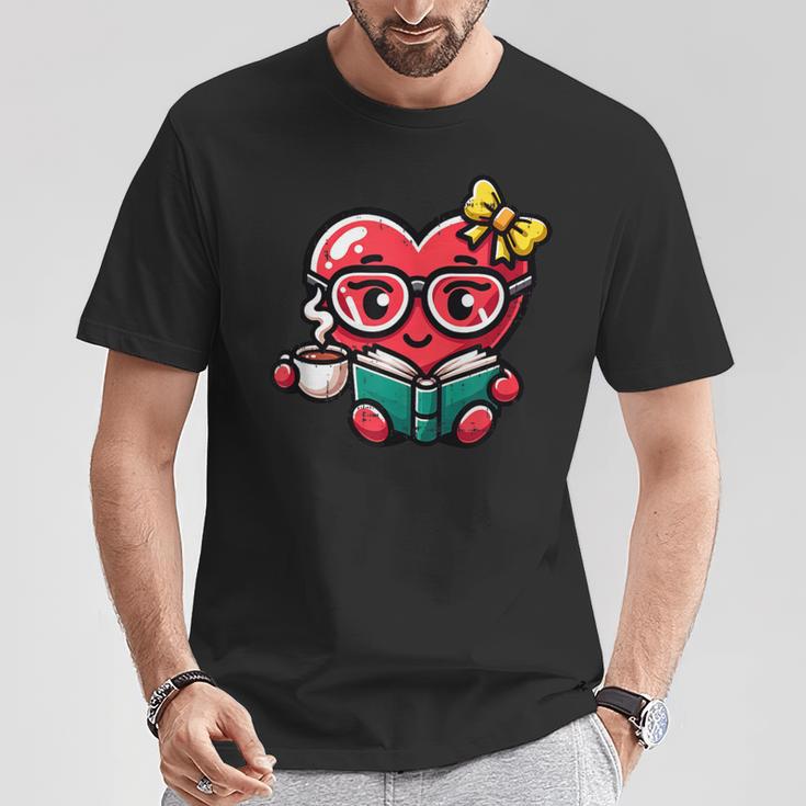 Book Coffee Valentines Cute Heart Lover Women Girl T-Shirt Unique Gifts