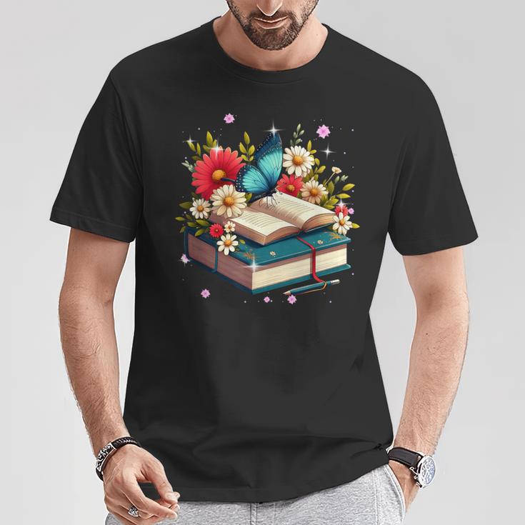 Book Flowers And Butterfly Beautiful Reading Reader T-Shirt Unique Gifts