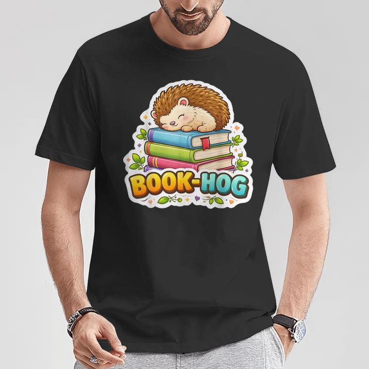 Book Hog Lover Hedgehog Owner Erinaceinae Bookworm Pun Joke T-Shirt Unique Gifts