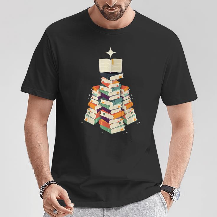 Book Lover Bookworm Librarian Merry Christmas Tree T-Shirt Unique Gifts