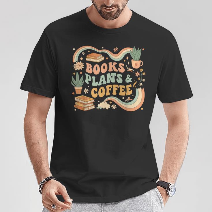 Book Lover Coffee Plants Retro Cozy Succulent Reading Groovy T-Shirt Unique Gifts