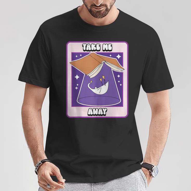 Book Lover Goose Take Me Away UFO Book Humor T-Shirt Unique Gifts