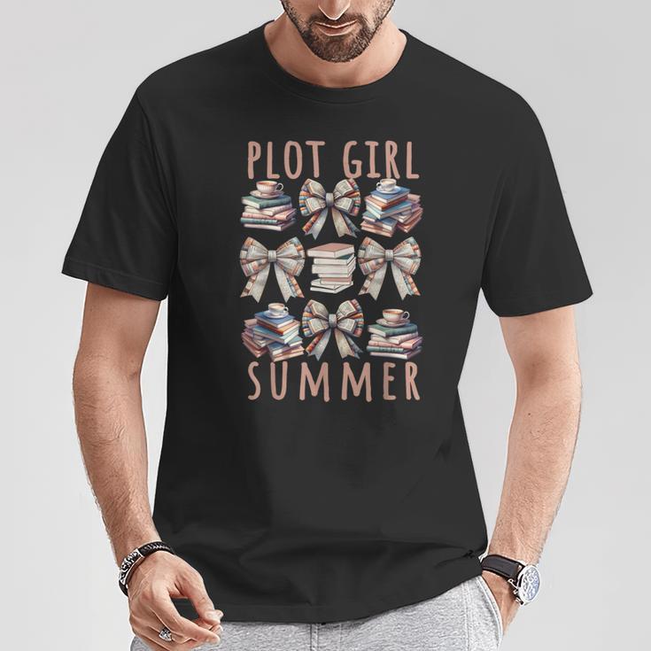 Book Lover Plot Girl Summer Books Coquette Bow Book Girly B T-Shirt Unique Gifts