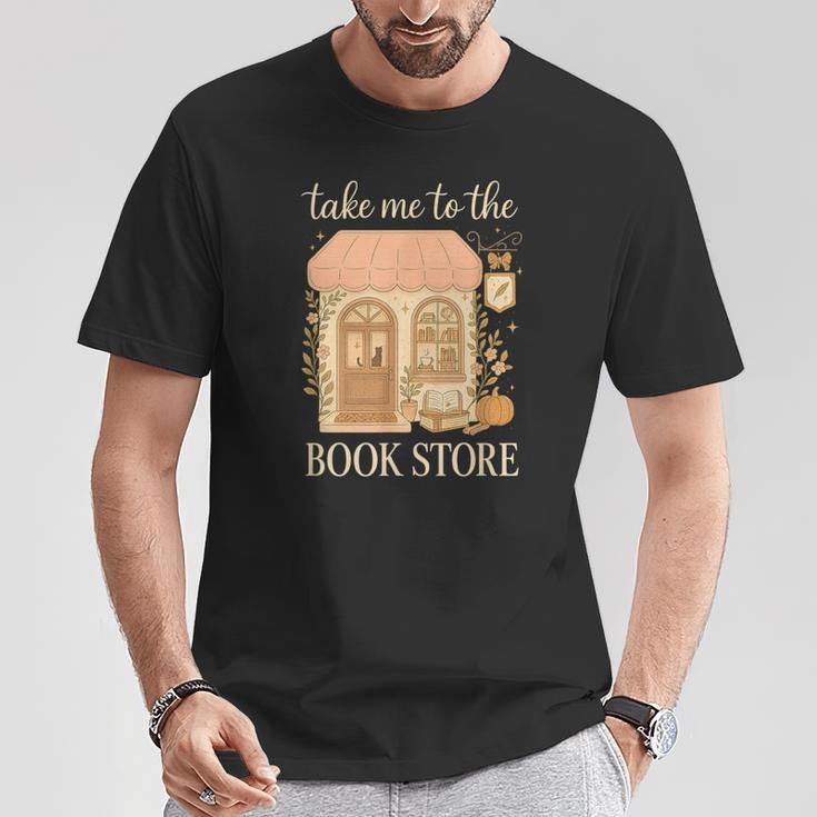 Take Me To The Book Store Cozy Bookshop Cat Aesthetic T-Shirt Unique Gifts