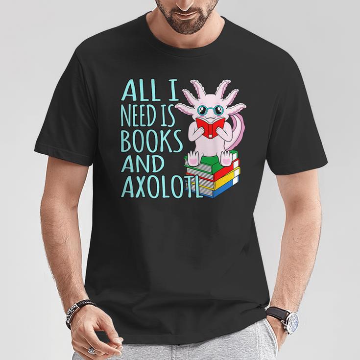 Books And Axolotl Kawaii Animal Axolotls Lover Owner Graphic T-Shirt Unique Gifts