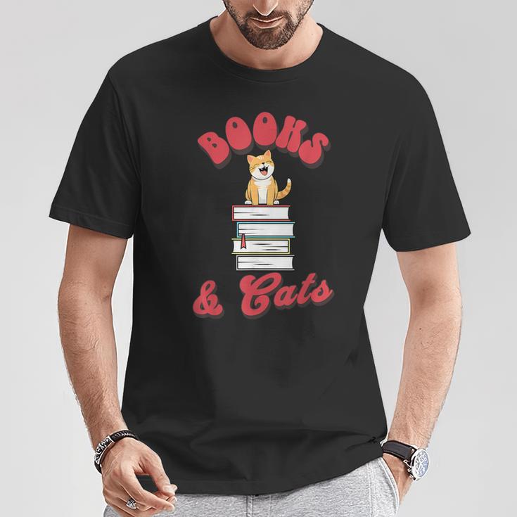 Books And Cats Book Lovers Cat Lovers Teacher Writer T-Shirt Unique Gifts