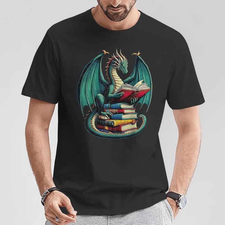 Books Dragon Reading Book Lover T-Shirt Unique Gifts