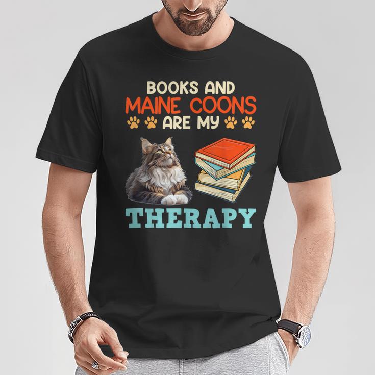 BOOKS AND MAINE COONS ARE MY THERAPY Main Coon T-Shirt Unique Gifts BOOKS AND MAINE COONS ARE MY THERAPY Main Coon T-Shirt Unique Gifts