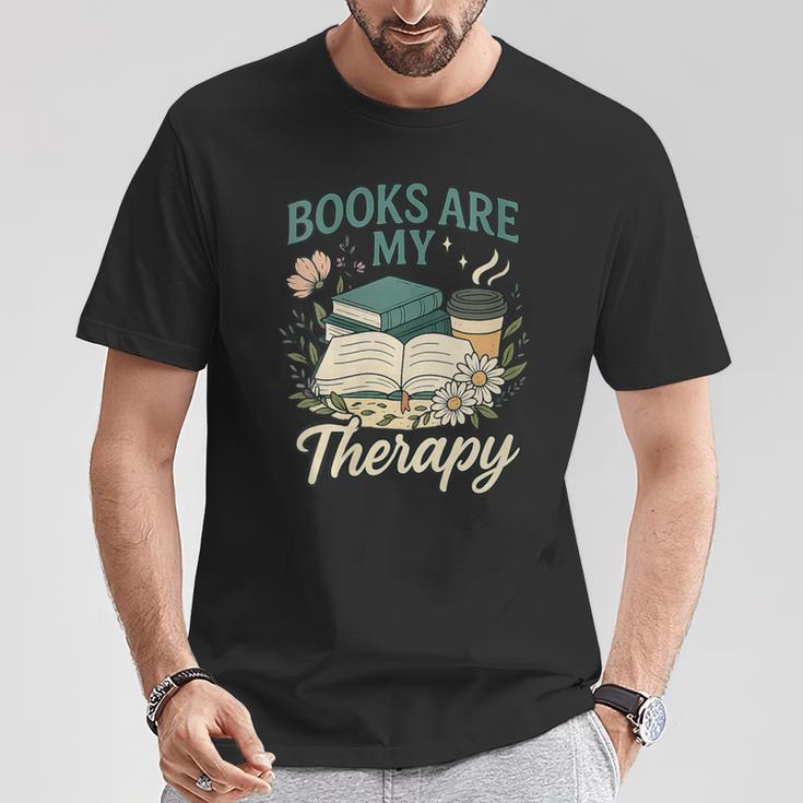 Books Are My Therapy Cozy Book Lover Reading & Coffee T-Shirt Unique Gifts
