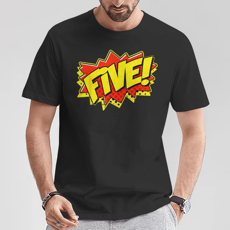 Boy Five Superhero Comic Book Hero 5th Birthday Boy 5 Years T-Shirt Unique Gifts