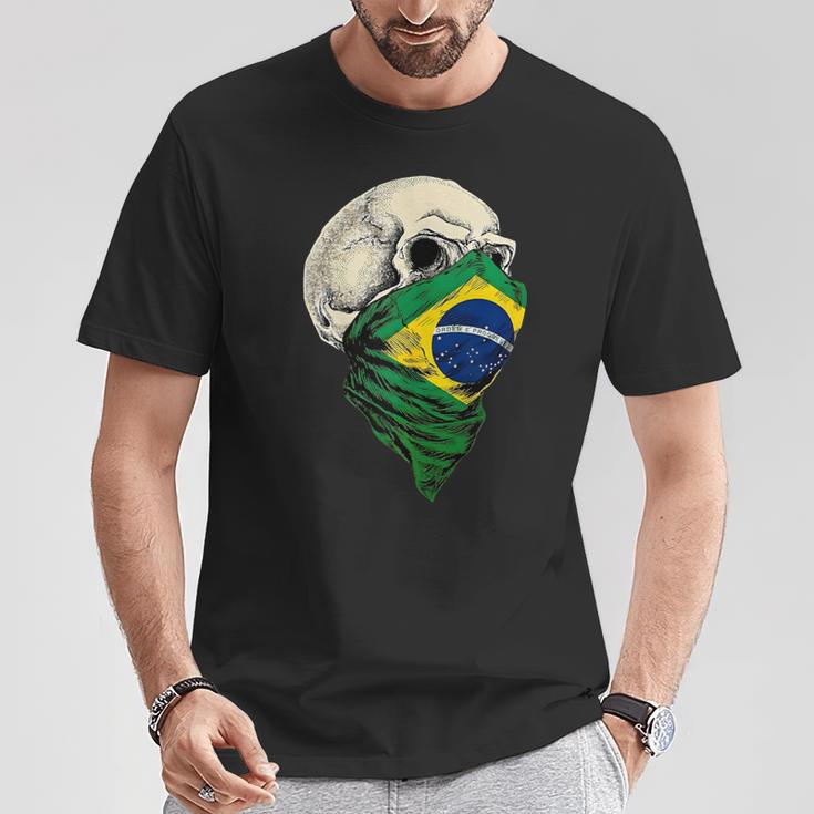 Brasil Brasil Brasil Flagkull In Mangas Camiseta unisex Regalos divertidos