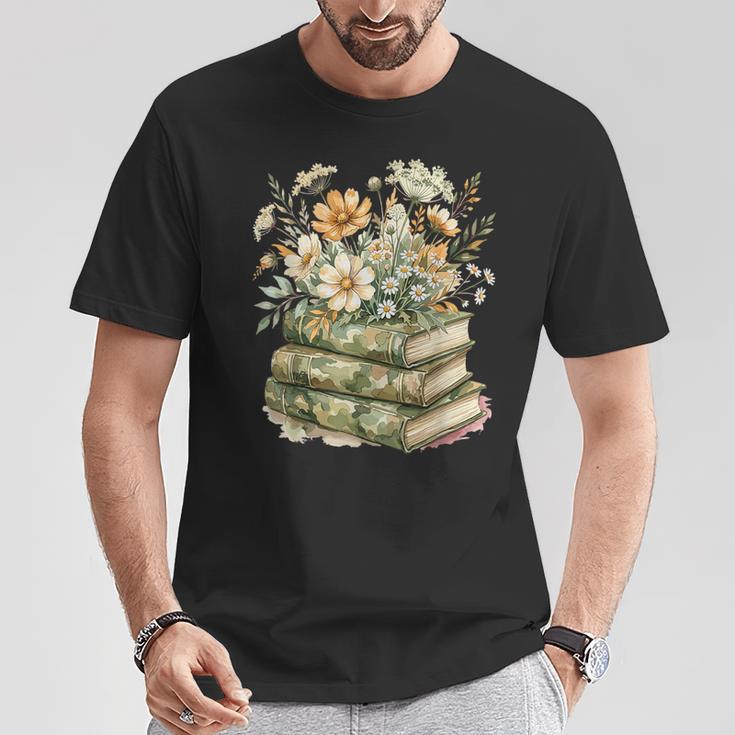 Camo Floral Books Wildflower Botanical Reading Lover T-Shirt Unique Gifts