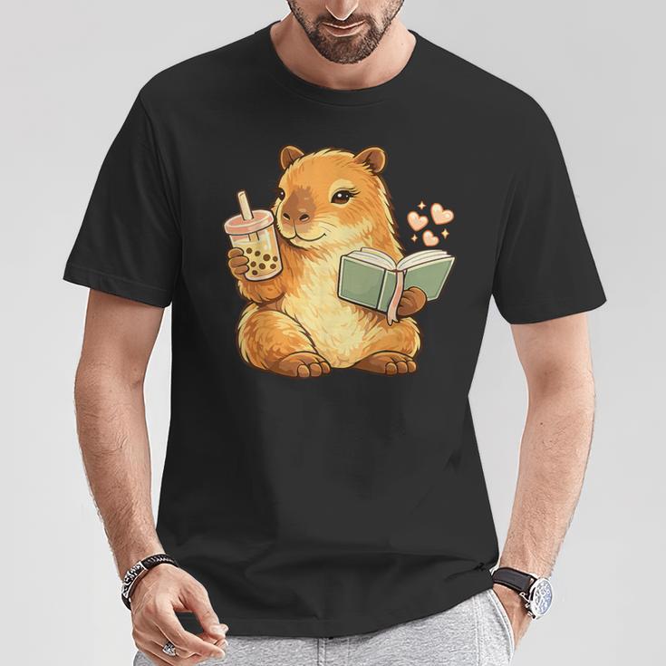 Capybara Reading a Book With Bubble Tea T-Shirt Unique Gifts