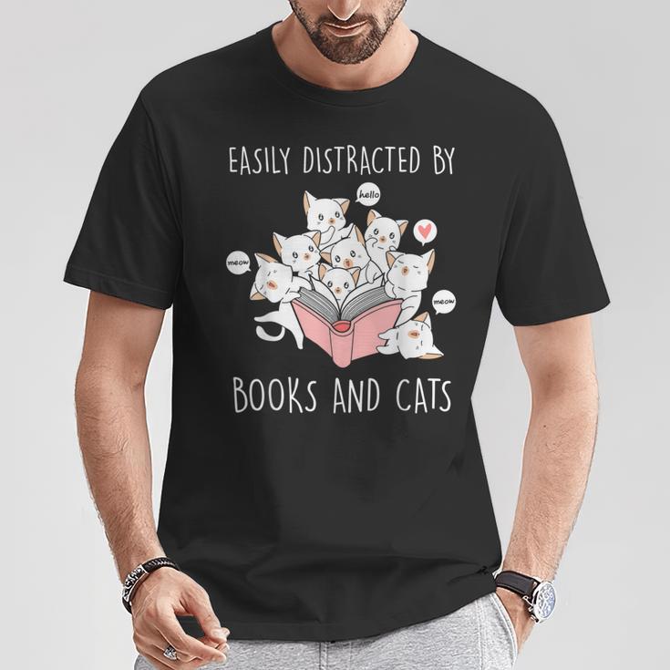 Cat & Book Lover Easily Distracted By Cats And Books For Men Women Kids T-Shirt Unique Gifts