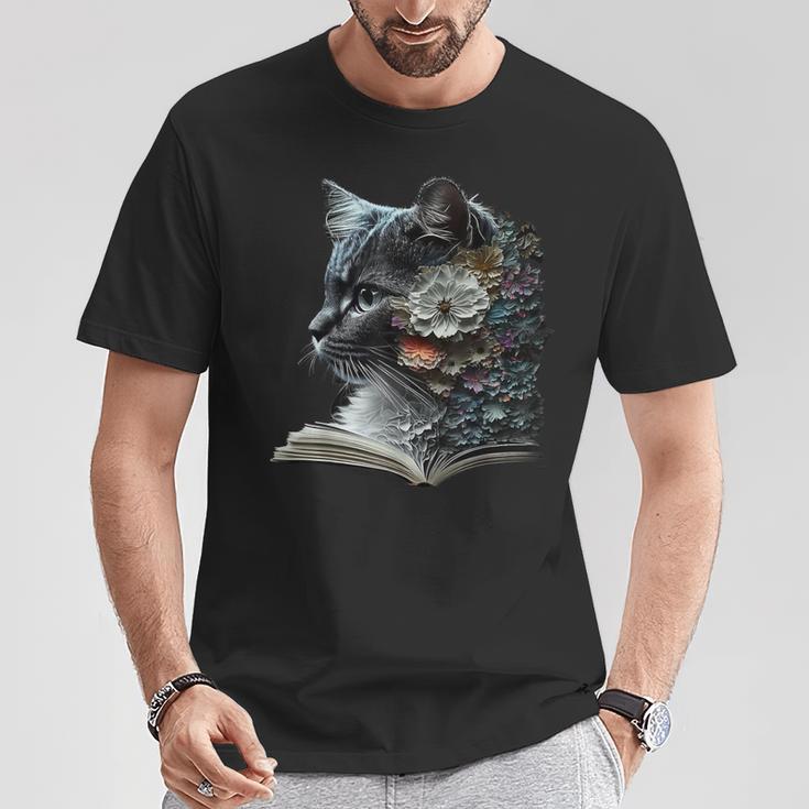 Cat Art Book Cat Motif Flowers Cat T-Shirt Unique Gifts