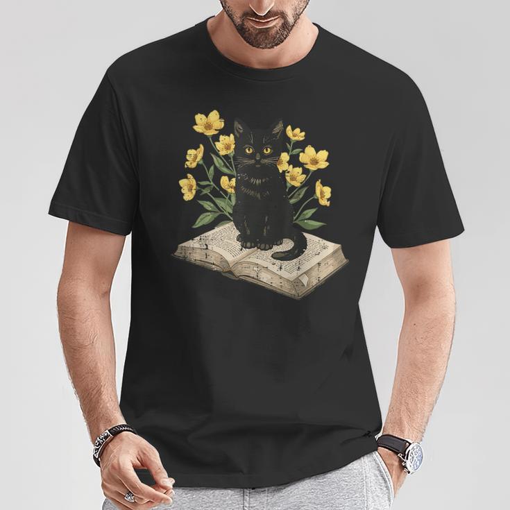 Cat On Book Flowers Cute Kitten Kitty Women Girls Kids T-Shirt Unique Gifts