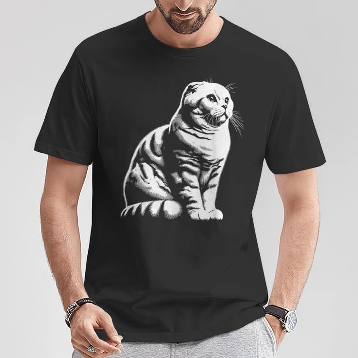 Cat Dad Mom Lover – モノクロスコティッシュフォールド。 Tシャツ 面白い贈り物