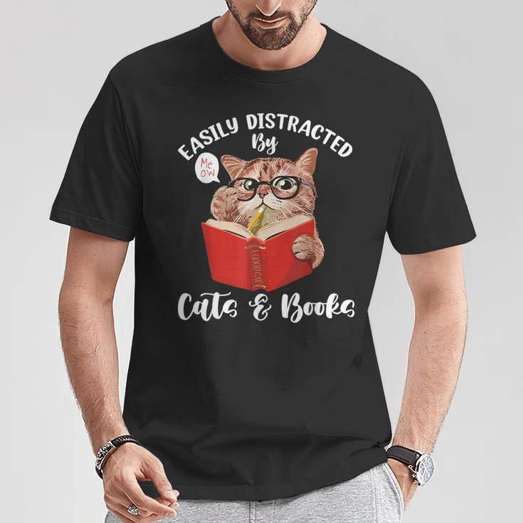Cat Tshirt Easily Distracted By Cats And Books Cat For Men Women T-Shirt Unique Gifts