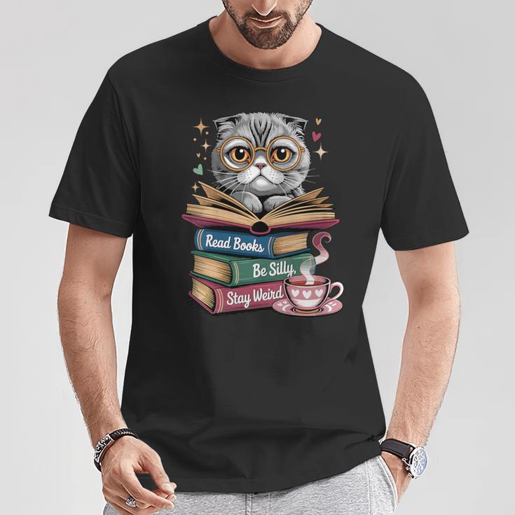 Cat Read Books Be Kind Stay Weird Library Book Lover T-Shirt Unique Gifts