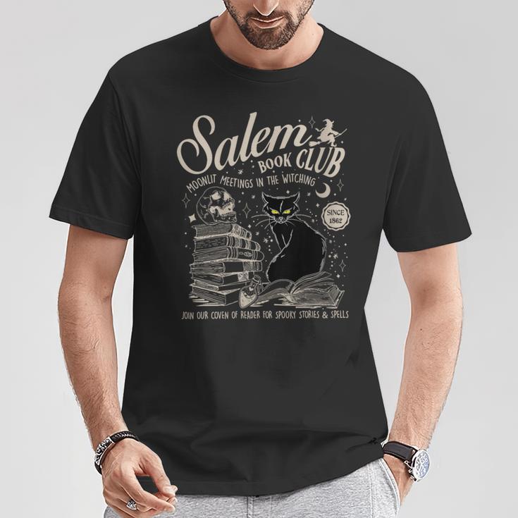 Cat Witch Salem Book Club Reading Halloween Book Lover T-Shirt Unique Gifts