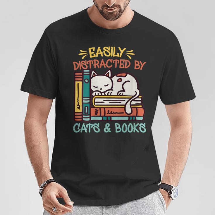 Cats And Books Easily Distracted By Cats And Books T-Shirt Unique Gifts Cats And Books Easily Distracted By Cats And Books T-Shirt Unique Gifts