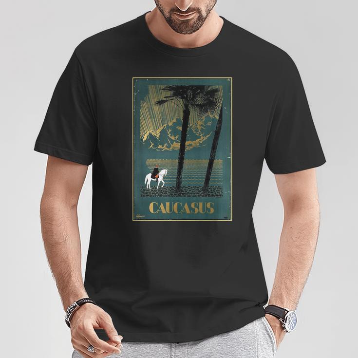 Caucasas Caucasus Mountains レトロ ヴィンテージ 馬 ライダー Tシャツ 面白い贈り物