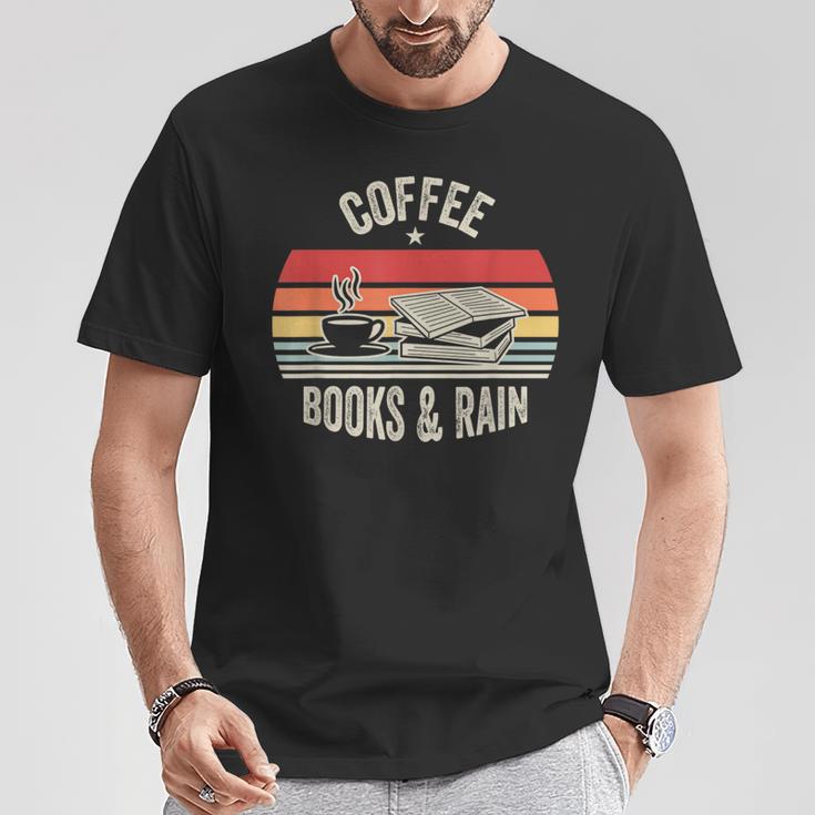 Coffee Books And Rain Retro Vintage Book Lover Reading T-Shirt Unique Gifts
