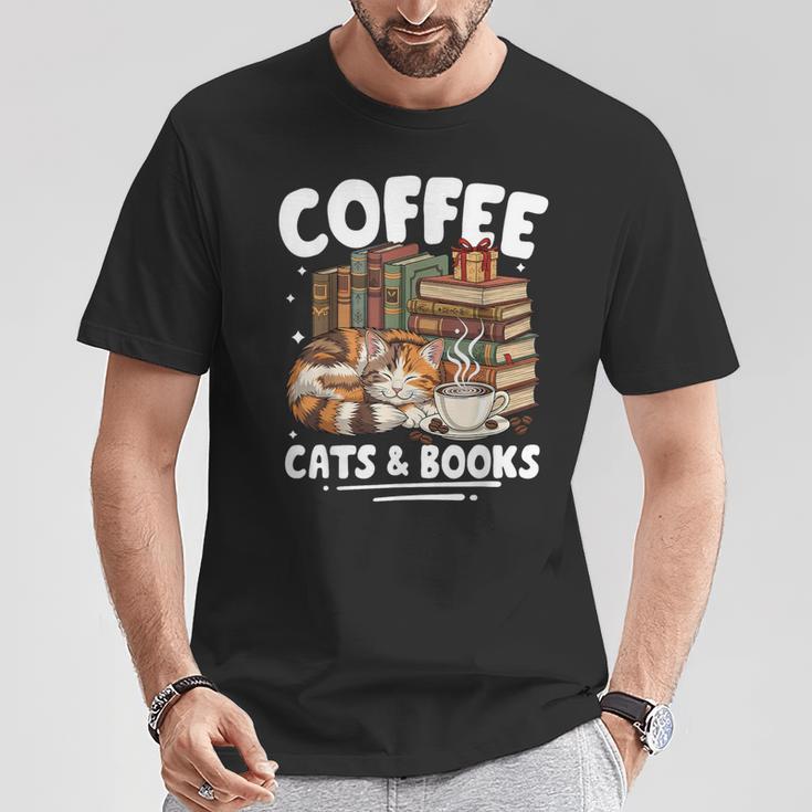 Coffee Cats And Books Cats And Reading Lovers T-Shirt Unique Gifts