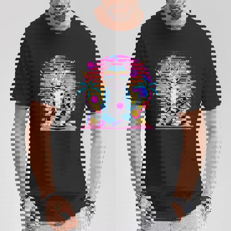 Cool Cat 瞑想 ヴェイパーウェーブ 80年代 レトロ シンセウェーブ Tシャツ 面白い贈り物