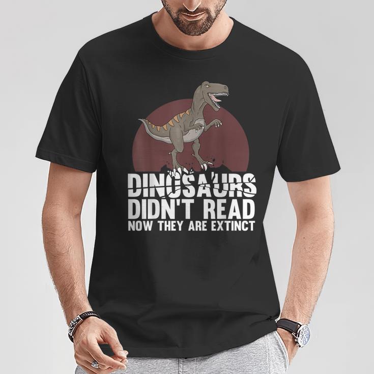 Cool Reading Teacher For Men Women Read Books Dinosaur Book T-Shirt Unique Gifts