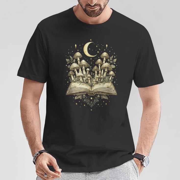 Crescent Mushroom Book Fungi Art Woodland Mystical Night T-Shirt Unique Gifts