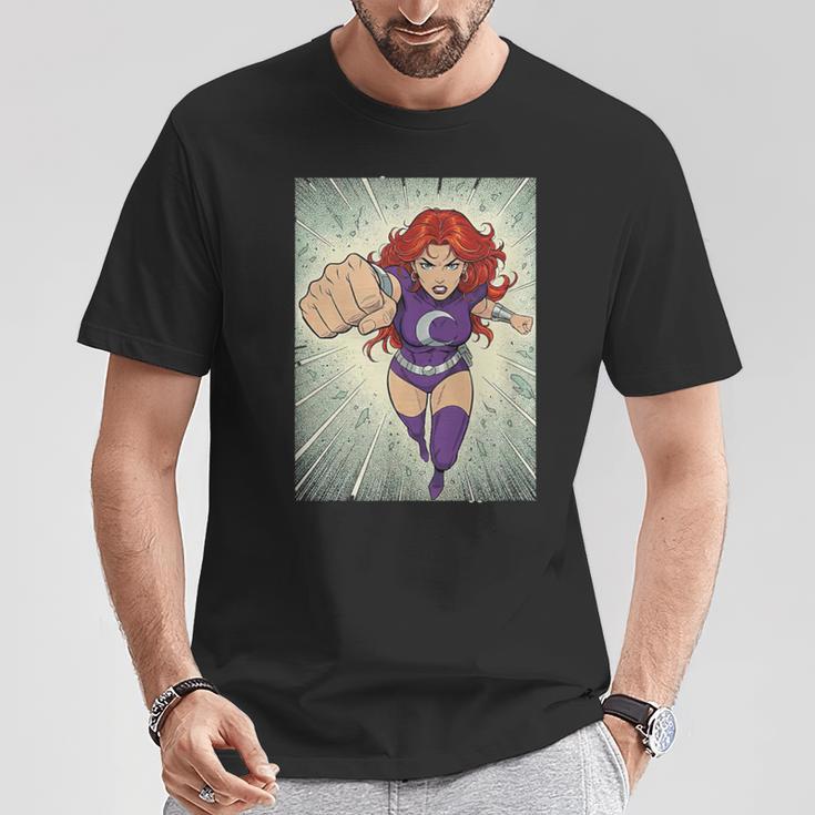 The Crimson Crescent 90s Retro Comic Book Superheroine Art T-Shirt Unique Gifts