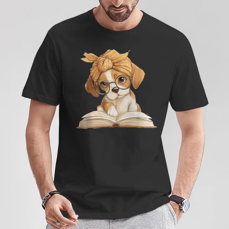 Cute Beagle Puppy Reading Book Lover Dog Animal Graphic T-Shirt Unique Gifts