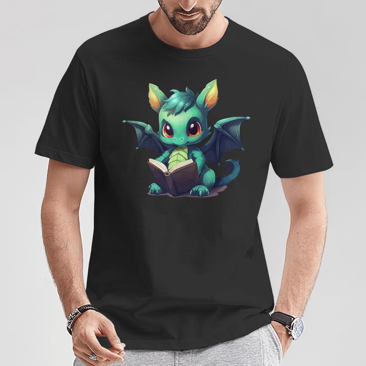 Cute Dragon With Book T-Shirt Unique Gifts