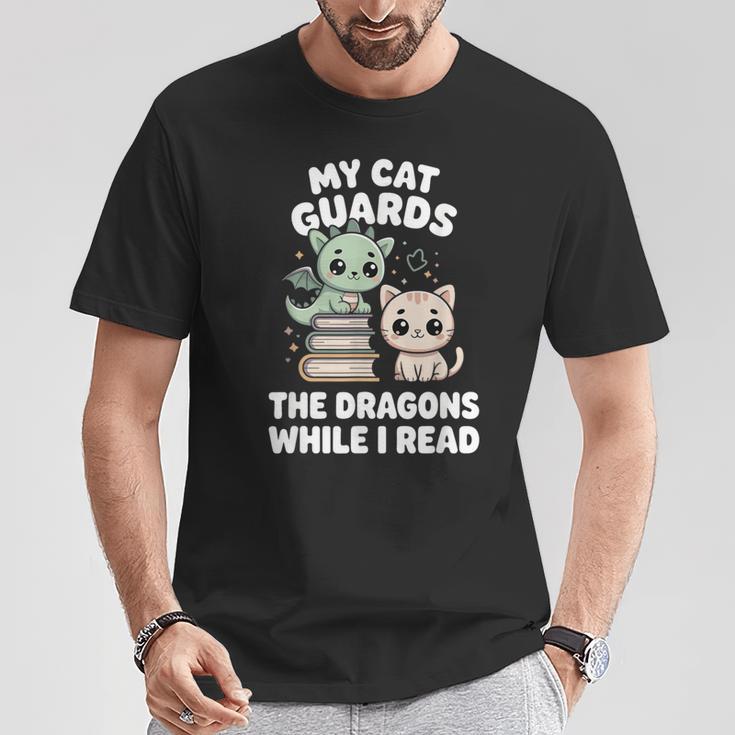 Cute Fantasy Book Reader Apparel Cat Dragon Bookish Magic T-Shirt Unique Gifts