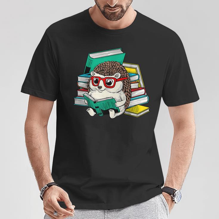 Cute Hedgehog Reading A Book Nerd Readers T-Shirt Unique Gifts