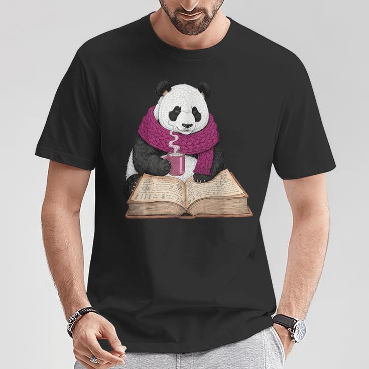 Cute Panda With Book And Hot Cocoa Reading T-Shirt Unique Gifts