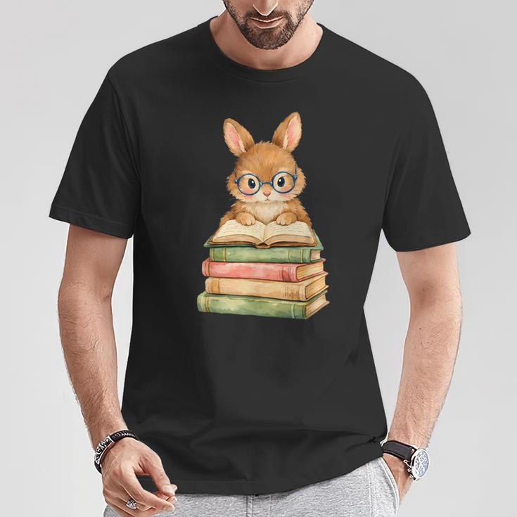 Cute Rabbit Bunny Reading Book Easter Day Teacher Librarian T-Shirt Unique Gifts
