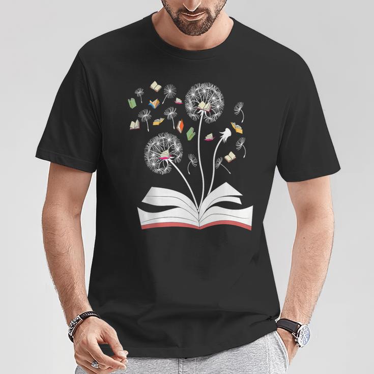 Dandelion Floral Book Reading Lovers Graphics T-Shirt Unique Gifts