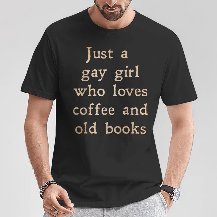 Dark Academia Aesthetic Gay Girl Who Loves Coffee And Books T-Shirt Unique Gifts